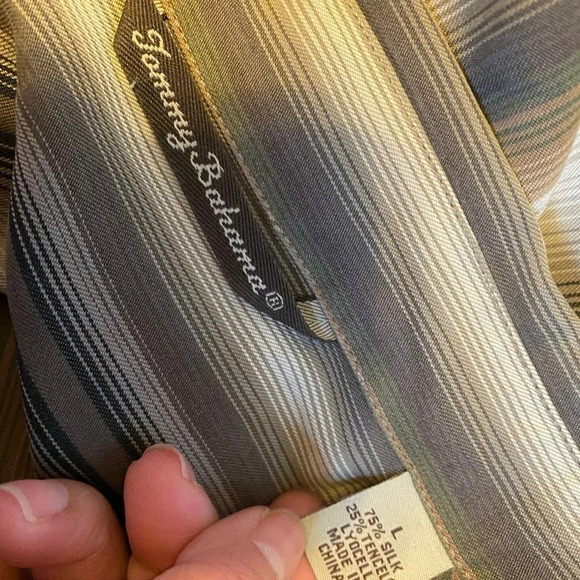 Tommy Bahama Silk Tencel Blend Strips Button Up Shirt Men Size L Pocket - Picture 4 of 9